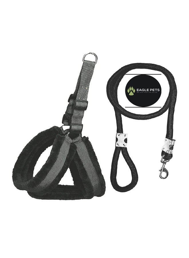 Eagle pets Harness for Medium Dogs Feather Soft Fur Padded Nylon Dog Harness, Dog Vest Harness Body Belt & Rope.Best for 18-28kg Dogs. (Black, Large) - Image 1